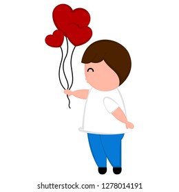 Happy man with a heart ballons. Valentines day. Vector illustration design