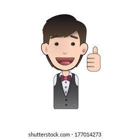 Happy man with his thumb up over isolated background. Vector design. 