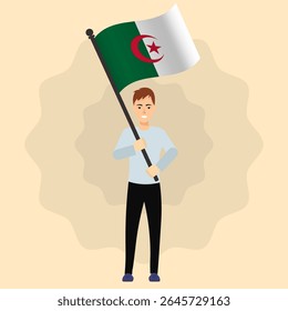 Happy Man Holding Algeria Flag