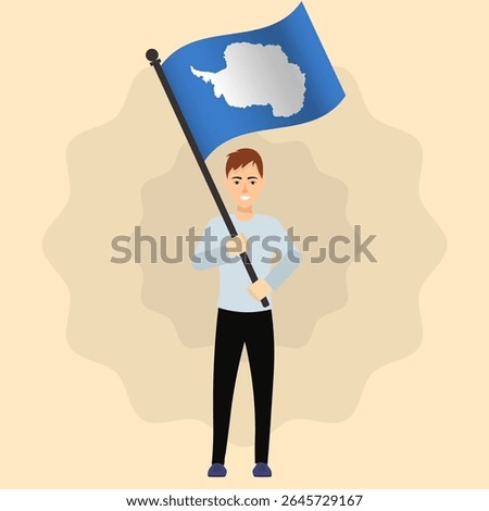 Happy Man Holding Antarctica Flag