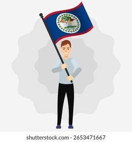 Happy Man Holding Belize Flag