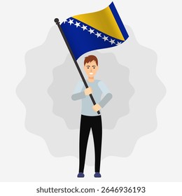 Happy Man Holding Bosnia and Herzegovina Flag