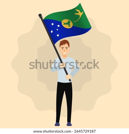 Happy Man Holding Christmas Island Flag