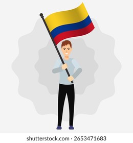 Happy Man Holding Colombia Flag