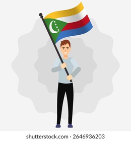 Happy Man Holding Comoros Flag