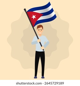Homem feliz segurando a bandeira de Cuba