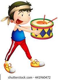 Happy man holding drum illustration
