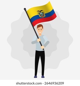 Happy Man Holding Ecuador Flag