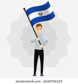 Happy Man Holding El Salvador Flag