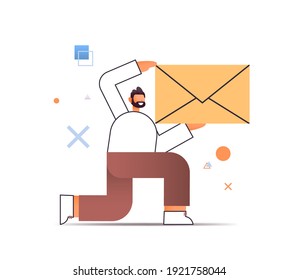 happy man holding envelope communication concept full length isolated vector illustration