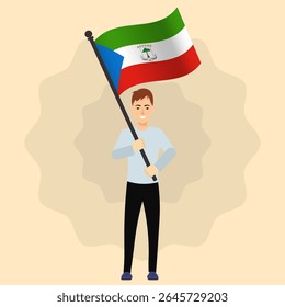Happy Man Holding Equatorial Guinea Flag