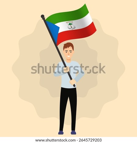 Happy Man Holding Equatorial Guinea Flag