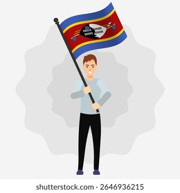 Happy Man Holding Eswatini Flag