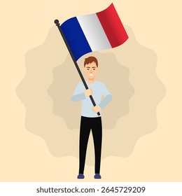 Happy Man Holding France Flag