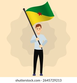 Happy Man Holding French Guiana Flag