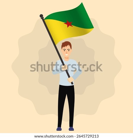 Happy Man Holding French Guiana Flag