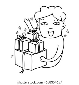 Happy man holding gift box with stars