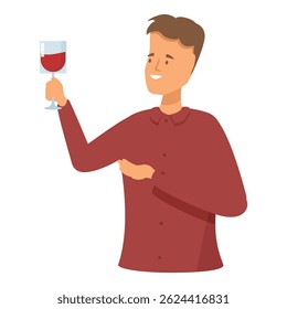 Happy man is holding a glass of wine and making a toast gesture