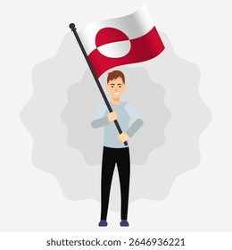 Happy Man Holding Greenland Flag