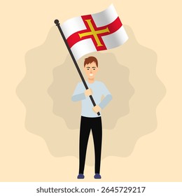 Happy Man segurando bandeira de Guernsey