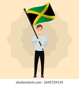 Happy Man Holding Jamaica Flag