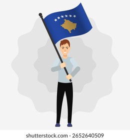 Happy Man Holding Kosovo Flag