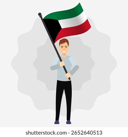 Hombre feliz sosteniendo la bandera de Kuwait