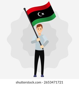 Happy Man Holding Libya Flag