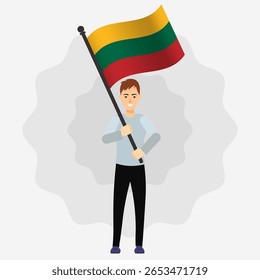 Hombre feliz sosteniendo la bandera de Lituania