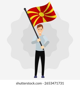 Happy Man Holding Macedonia Flag