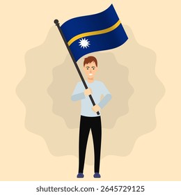 Happy Man Holding Nauru Flag
