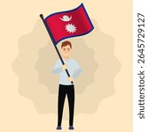 Happy Man Holding Nepal Flag