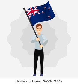 Happy Man Holding New Zealand Flag