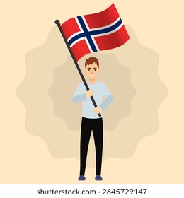 Happy Man Holding Norway Flag