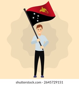 Happy Man Holding Papua New Guinea Flag