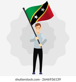 Happy Man Holding Saint kitts and Nevis Flag