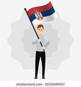 Happy Man Holding Serbia Flag