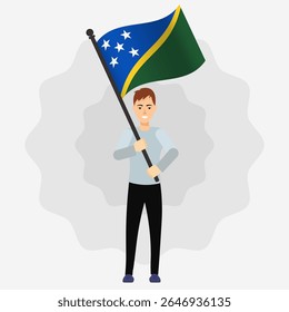 Happy Man Holding Solomon Islands Flag