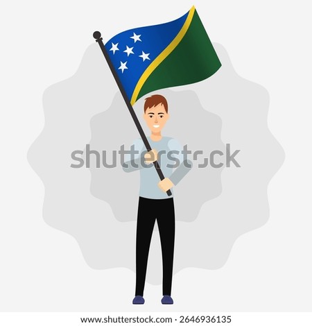 Happy Man Holding Solomon Islands Flag