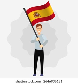Happy Man Holding Spanien Flagge