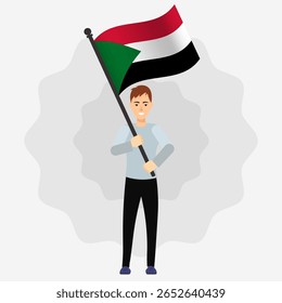 Happy Man Holding Sudan Flag