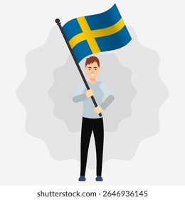 Happy Man Holding Sweden Flag