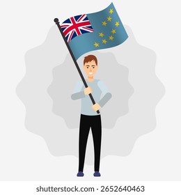Happy Man Holding Tuvalu Flag
