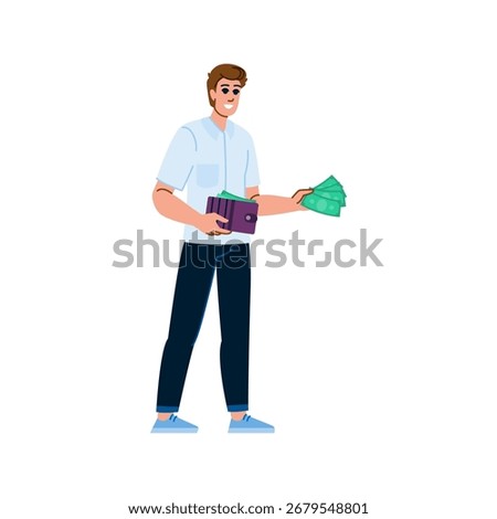 Happy man holding a wallet in one hand while displaying money bills in the other, embodying themes of spending, budgeting, and achieving financial success