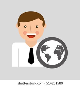 happy man icon global social network design vector illustration eps 10