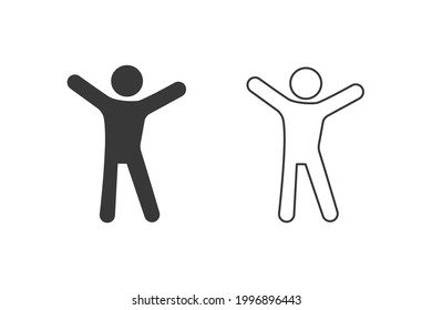 Juego de iconos de hombre feliz. Hombre con icono de brazos levantados. Ilustración del vector