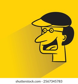 happy man icon with shadow on yellow background