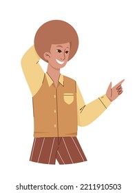 Happy man icon. Young guy in orange shirt and striped pants. Poster or banner for website, graphic element for printing on fabric. Aesthetics, elegance and beauty. Cartoon flat vector illustration