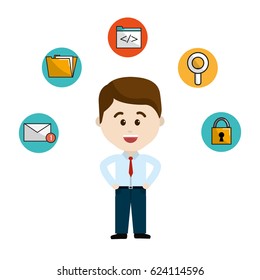 happy man with internet technology icons