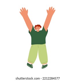 Happy man isolated on white background. Smiling person. Body language. Flat cartoon vector illustration. Positive person with good emotions.